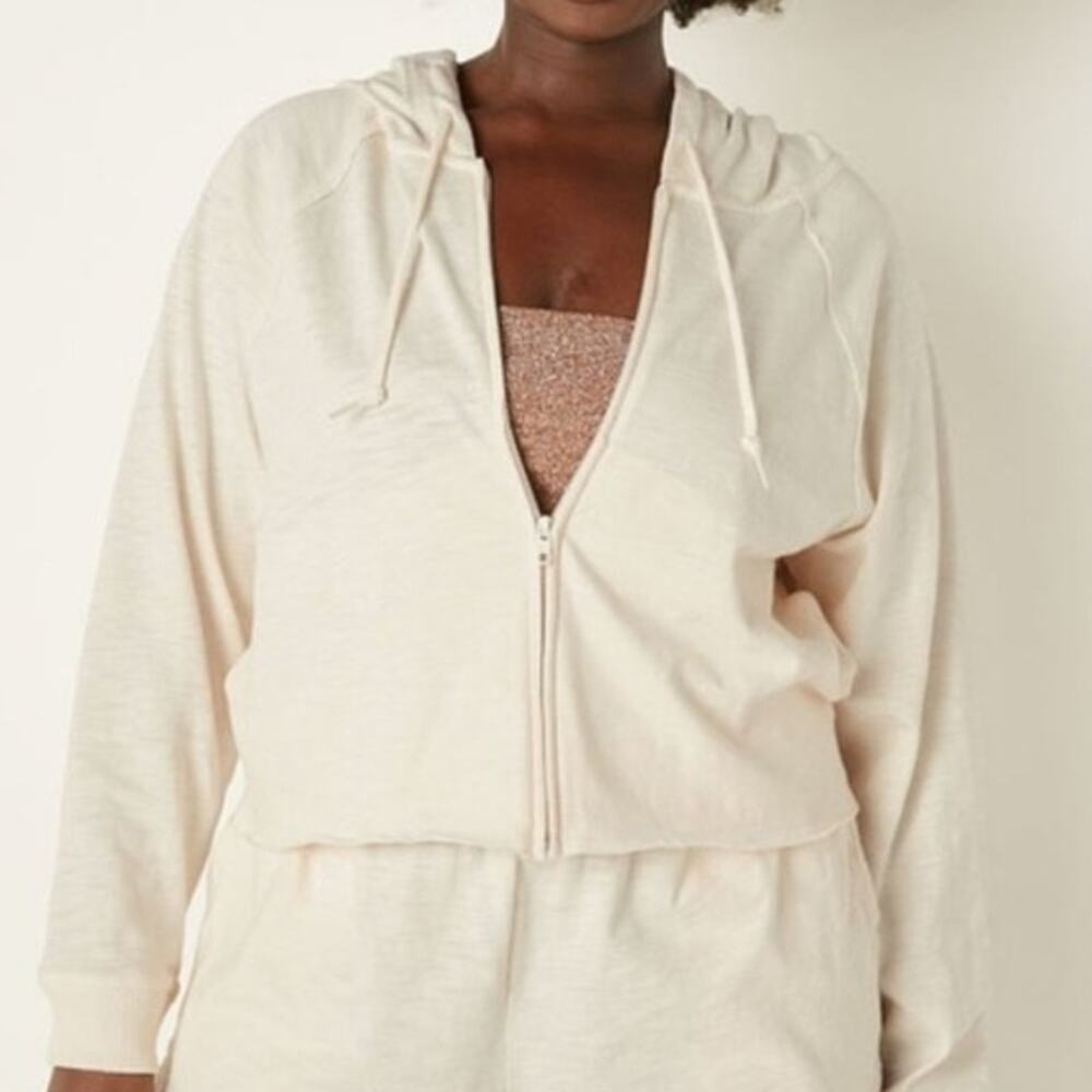 Pink Victoria Secret  Summer Lounge Cotton Zip-Up Hoodie size Large